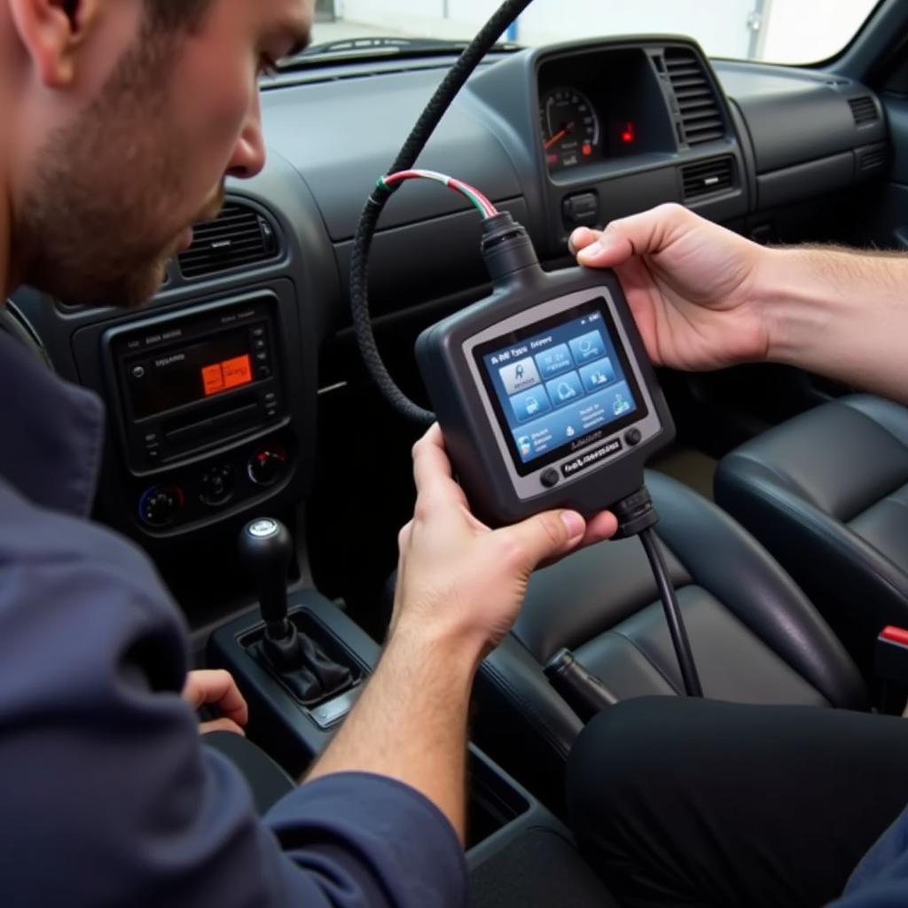 Mechanic Using 1996 Chrysler DRB Scan Tool