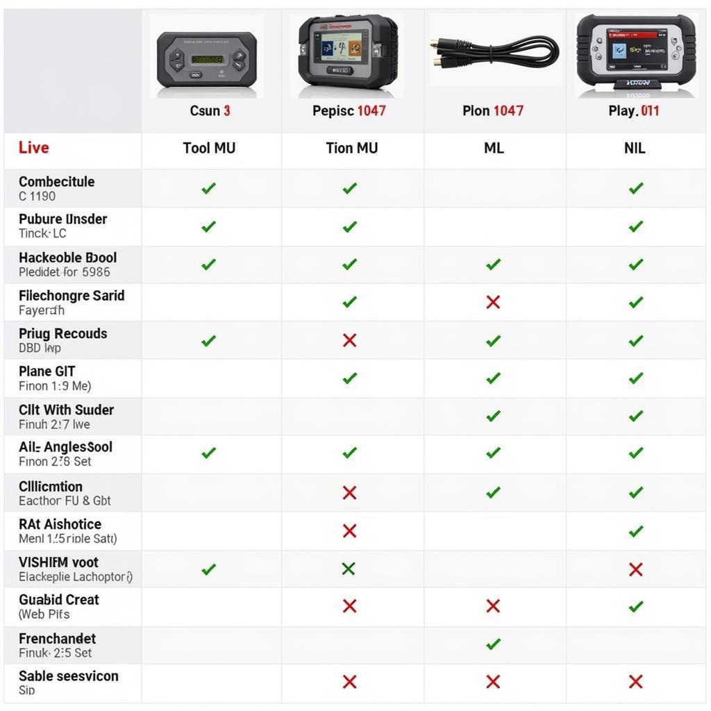 Comparison of features on different Actron OBD scan tool models