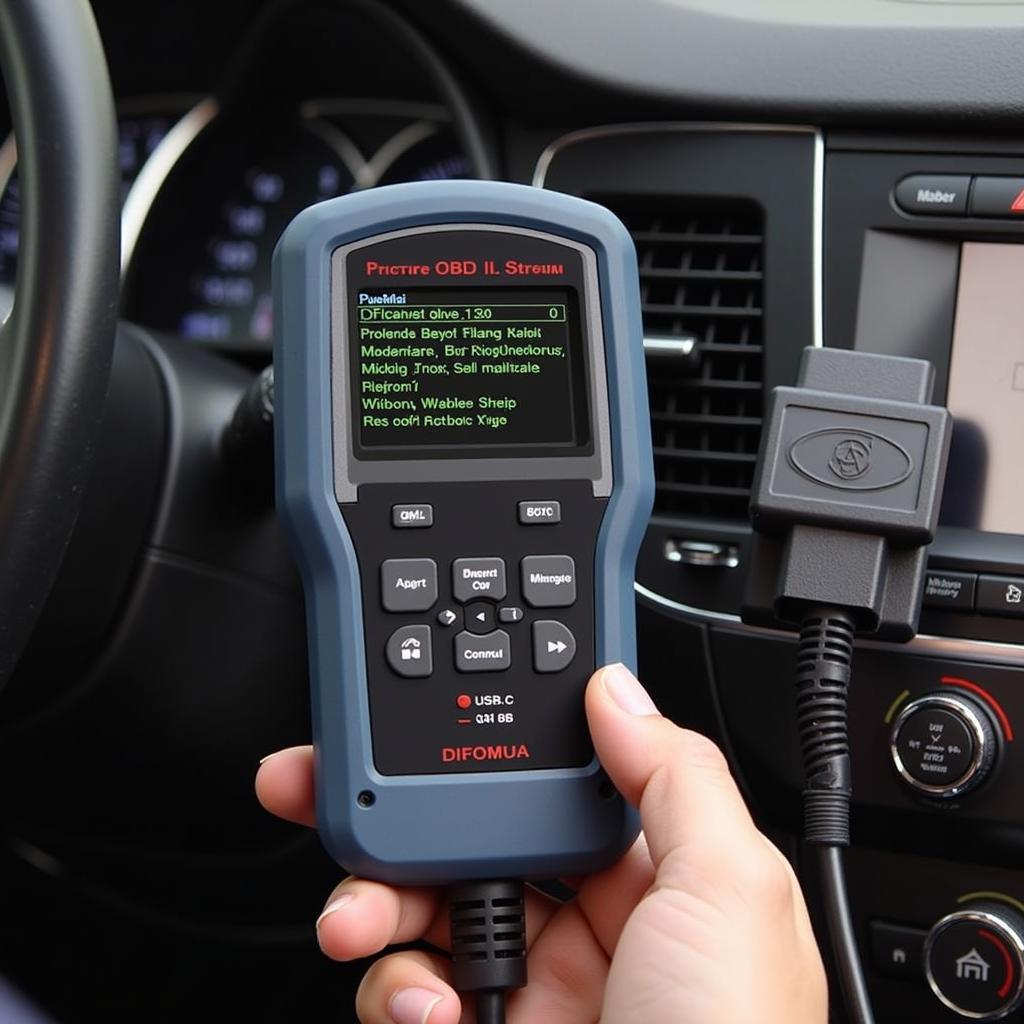 Automotive Diagnostic Tool Connected to OBD Port