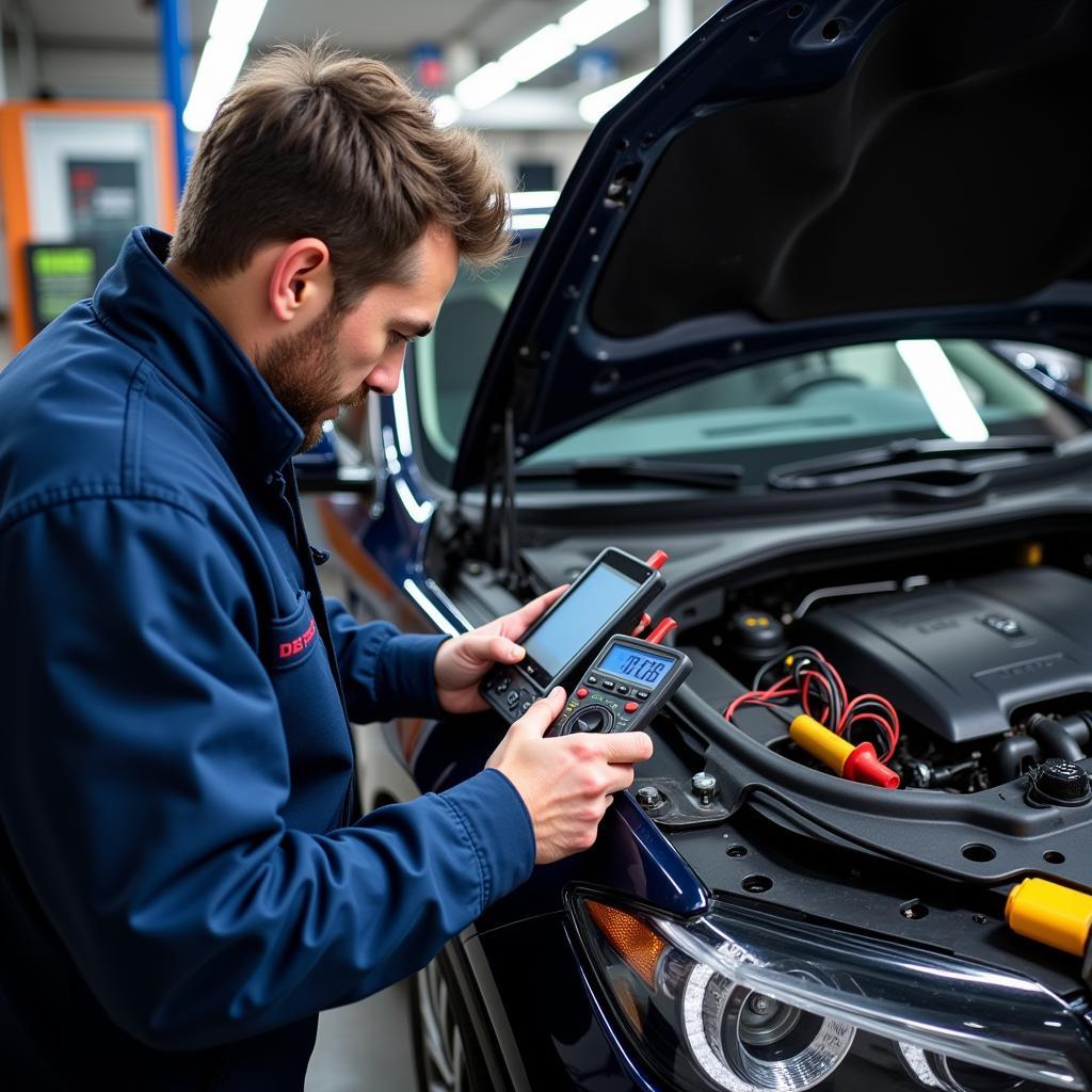 Automotive Technician Using Diagnostic Tools