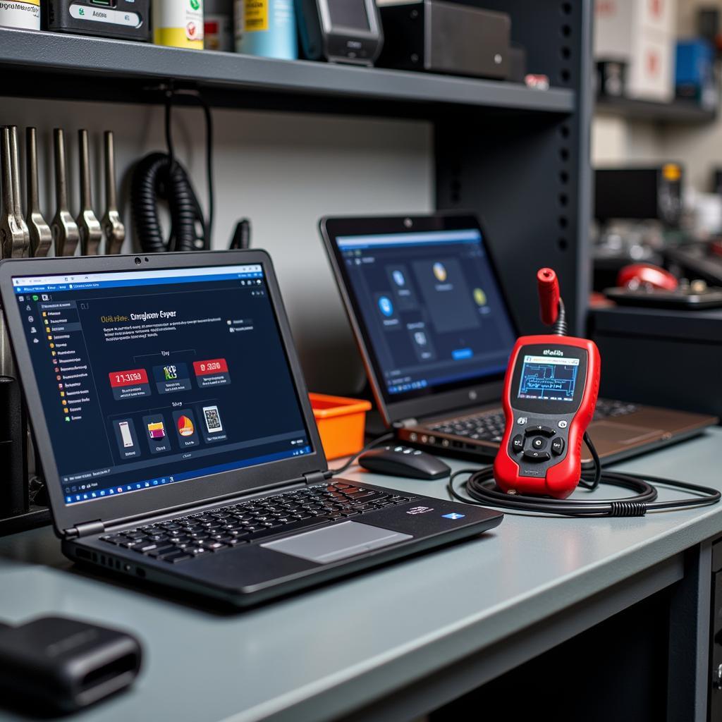 Modern Automotive Workshop with Diagnostic Equipment