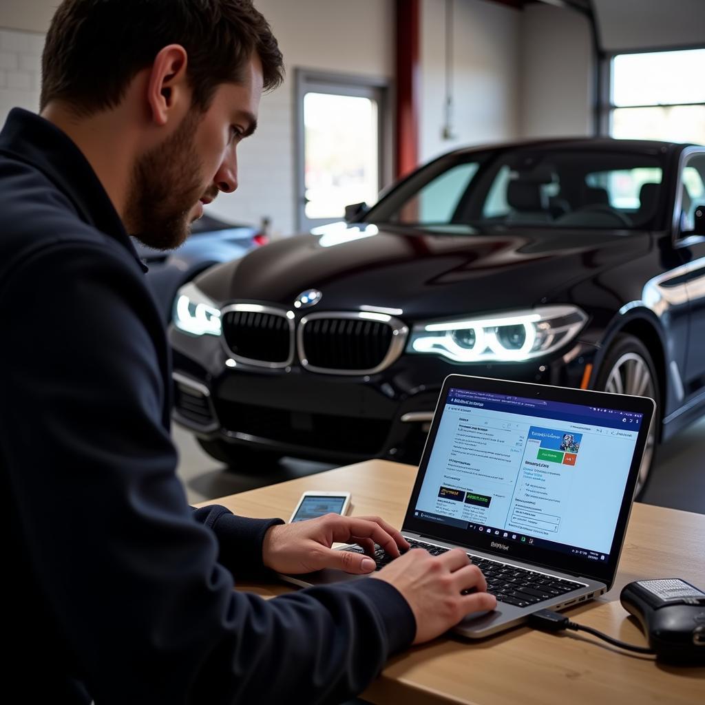 BMW Owner Using Bavarian Technic Scan Tool at Home