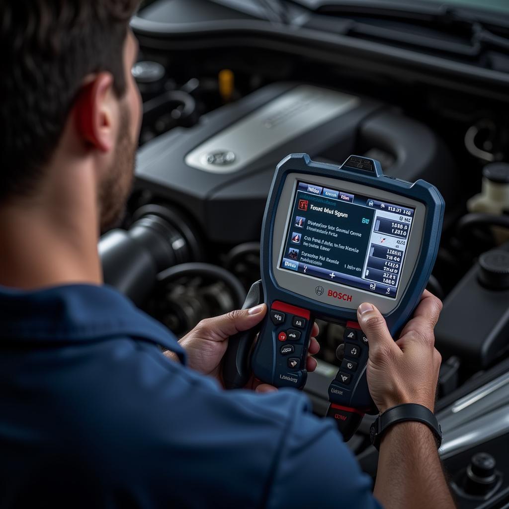 Bosch Scan Tool in Use by Mechanic