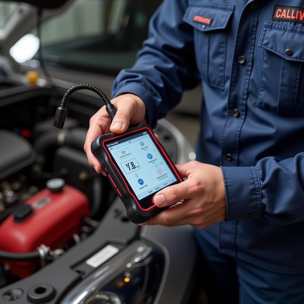 Mechanic Holding Callie Foxwell Scan Tool