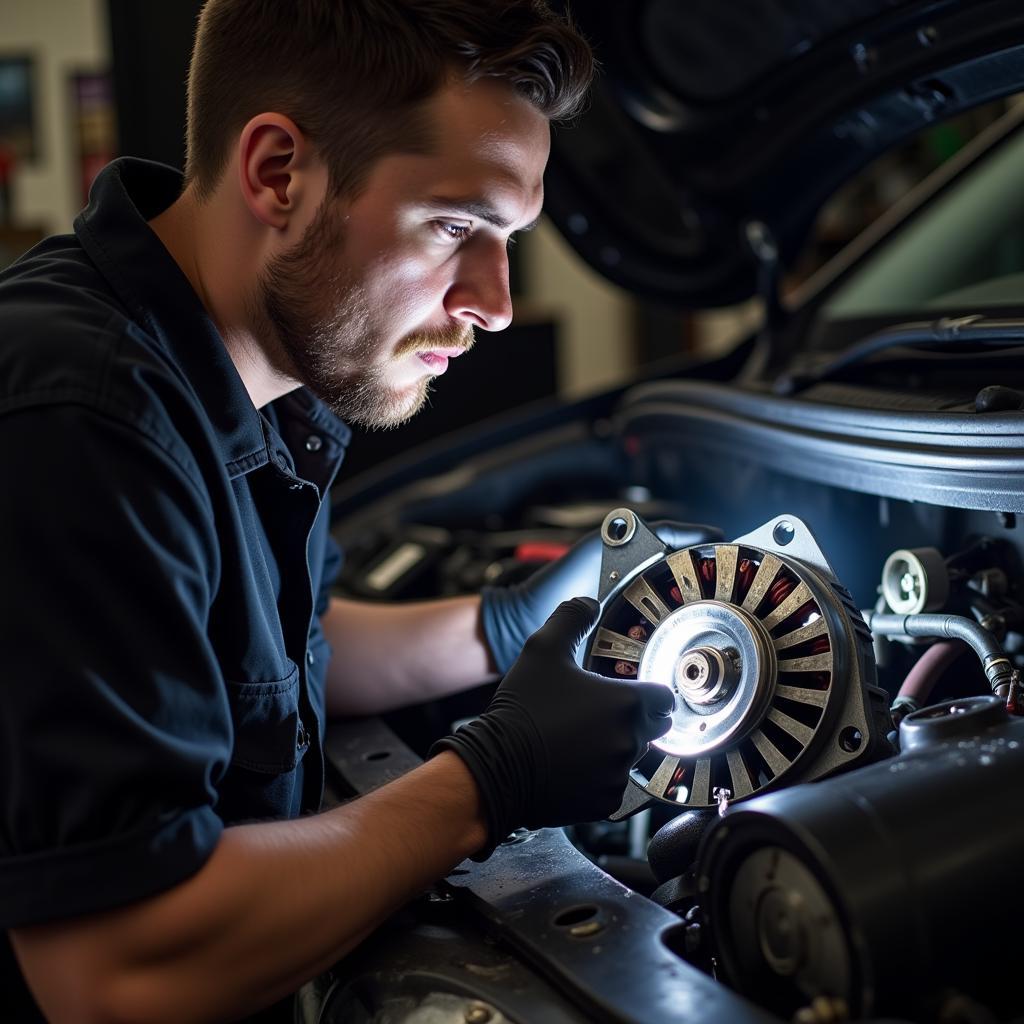 Inspecting Car Alternator