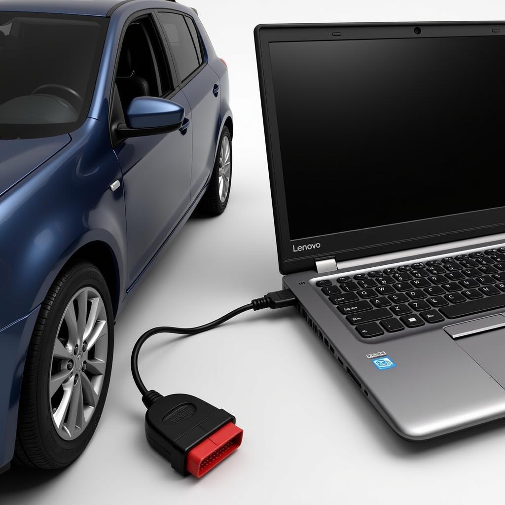 Car Connected to Lenovo Diagnostic Tool for Analysis