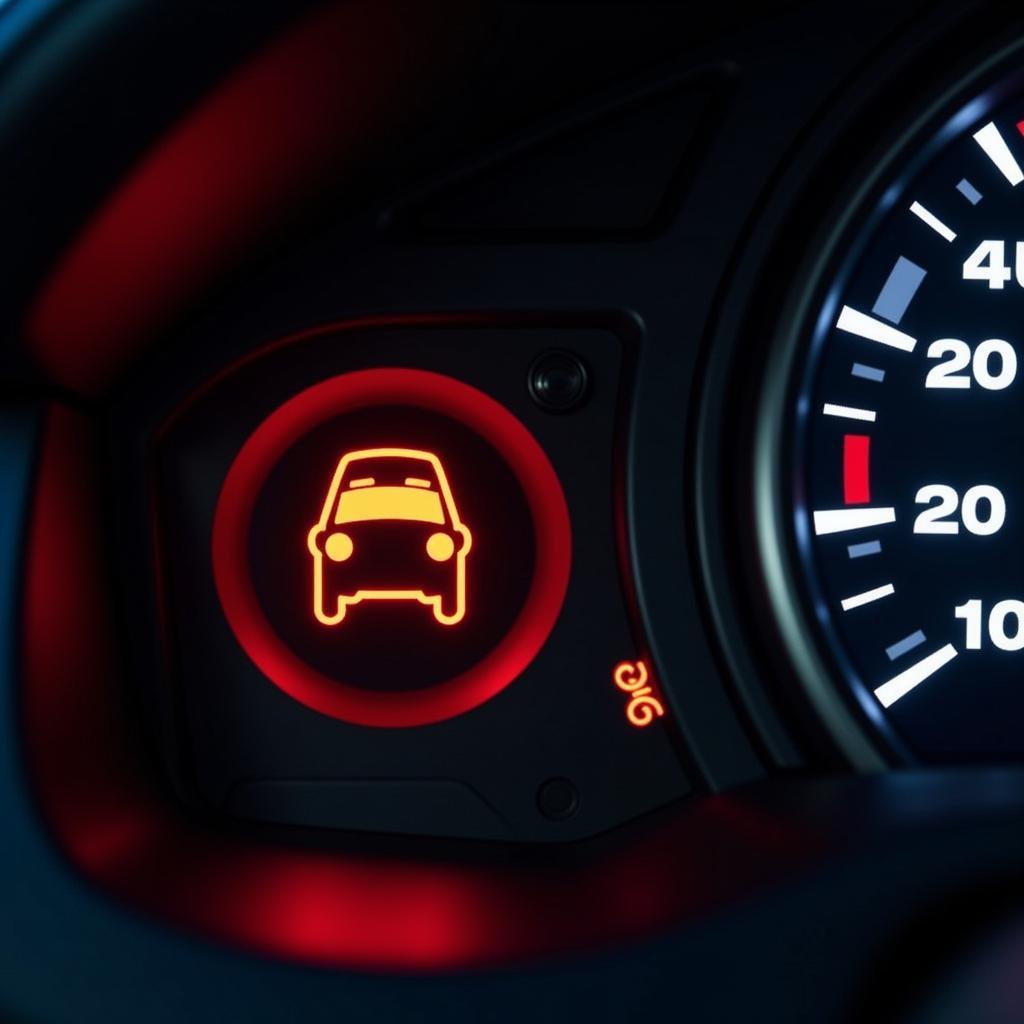 Car Dashboard Displaying Engine Light