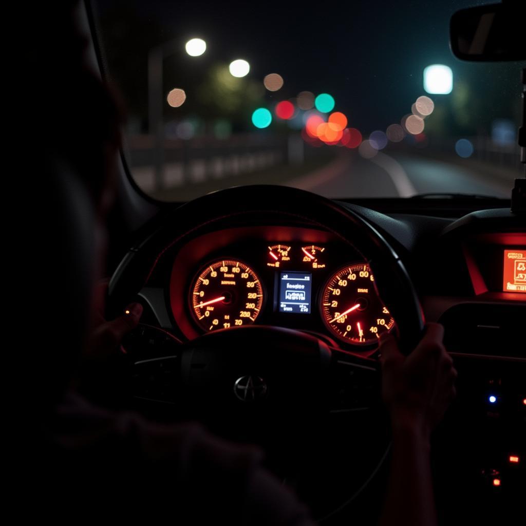 Dashboard warning lights illuminated on a car