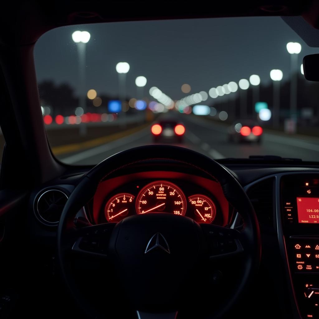 Car Dashboard Illuminated with Multiple Warning Lights