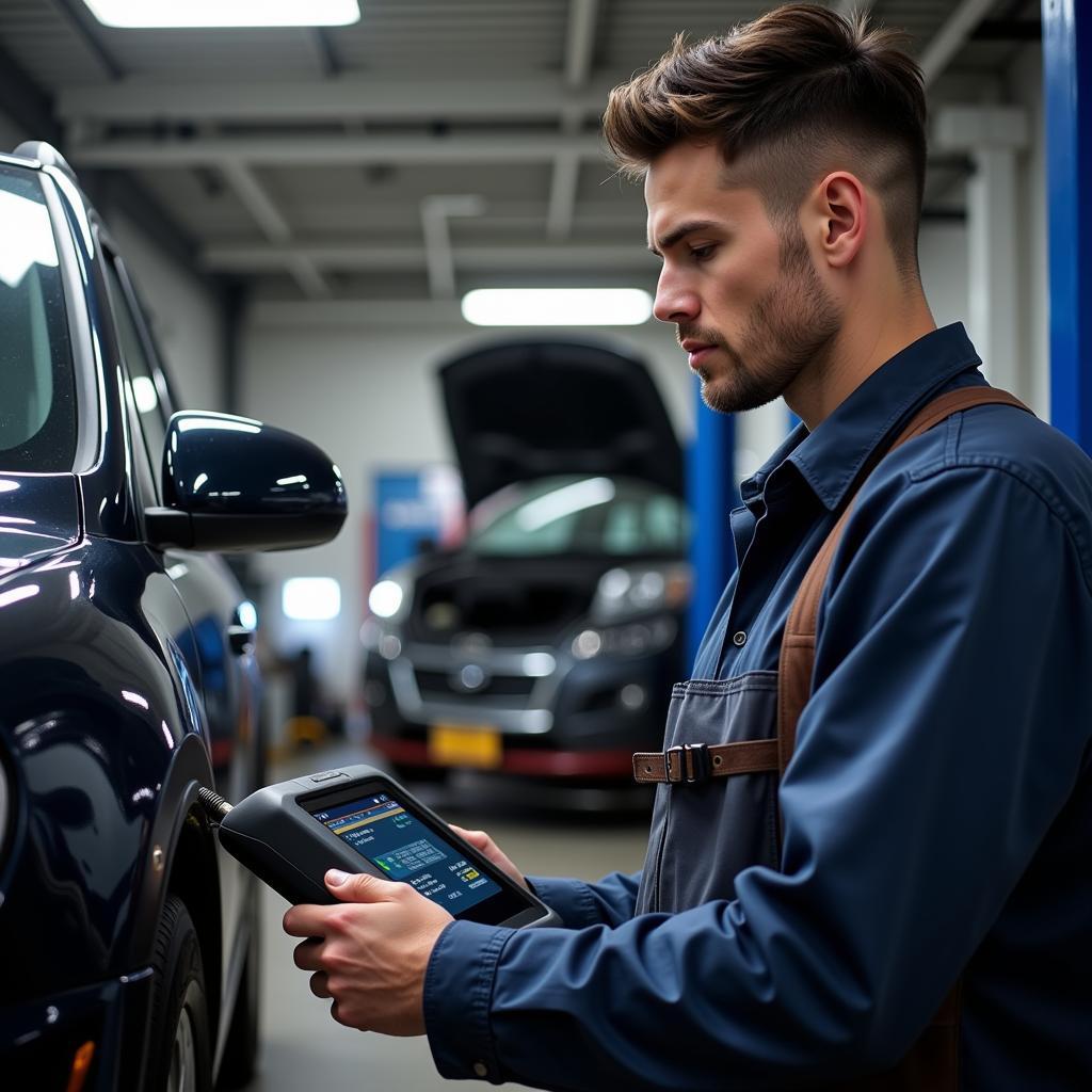 Mechanic Using Advanced Diagnostic Tools