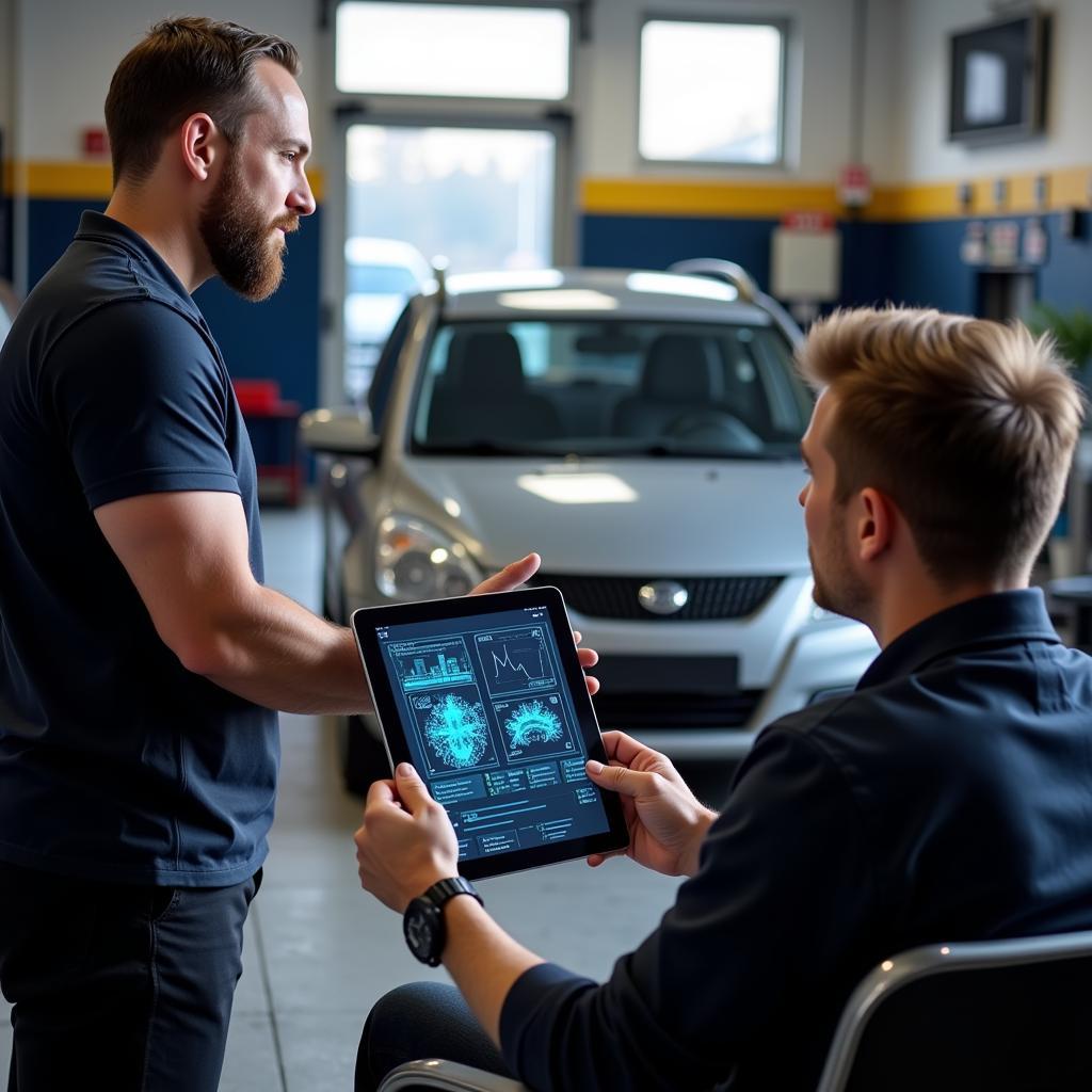 Car Owner Reviewing Diagnostic Report