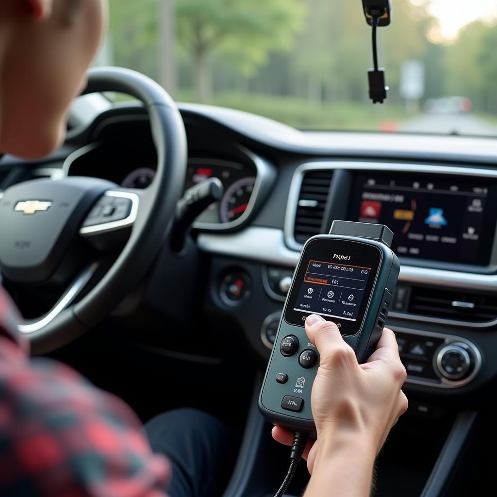 Car Owner Using OBD Scanner