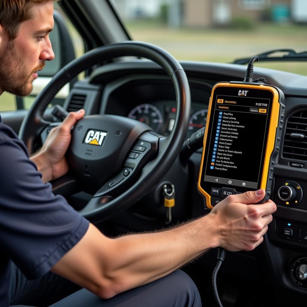 Cat 3126E Diagnostic Tool in Use