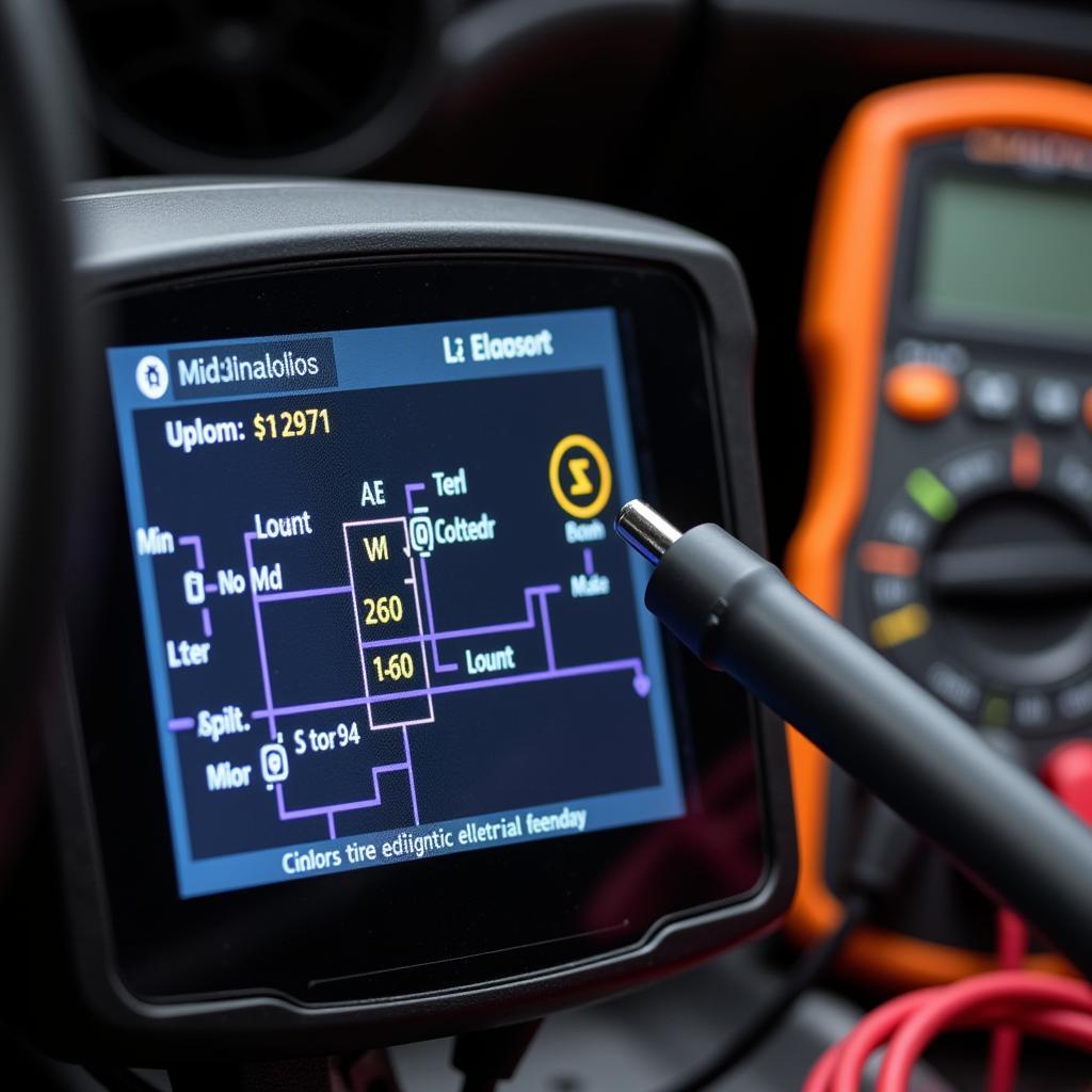 A mechanic uses a diagnostic tool to identify an electrical fault in a Mitsubishi Fuso truck.