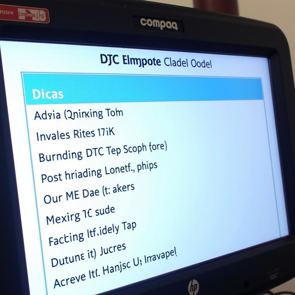 Display of Diagnostic Trouble Codes (DTCs) on HP Compaq Tool