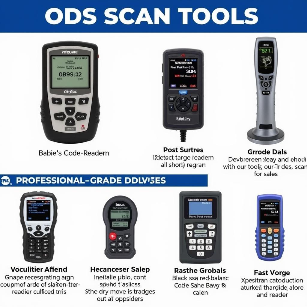 Various ODS scan tools are laid out on a workbench, showcasing different sizes and functionalities. 