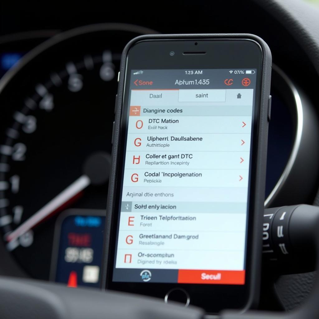 Engine Scan Tool App Displaying Diagnostic Trouble Codes