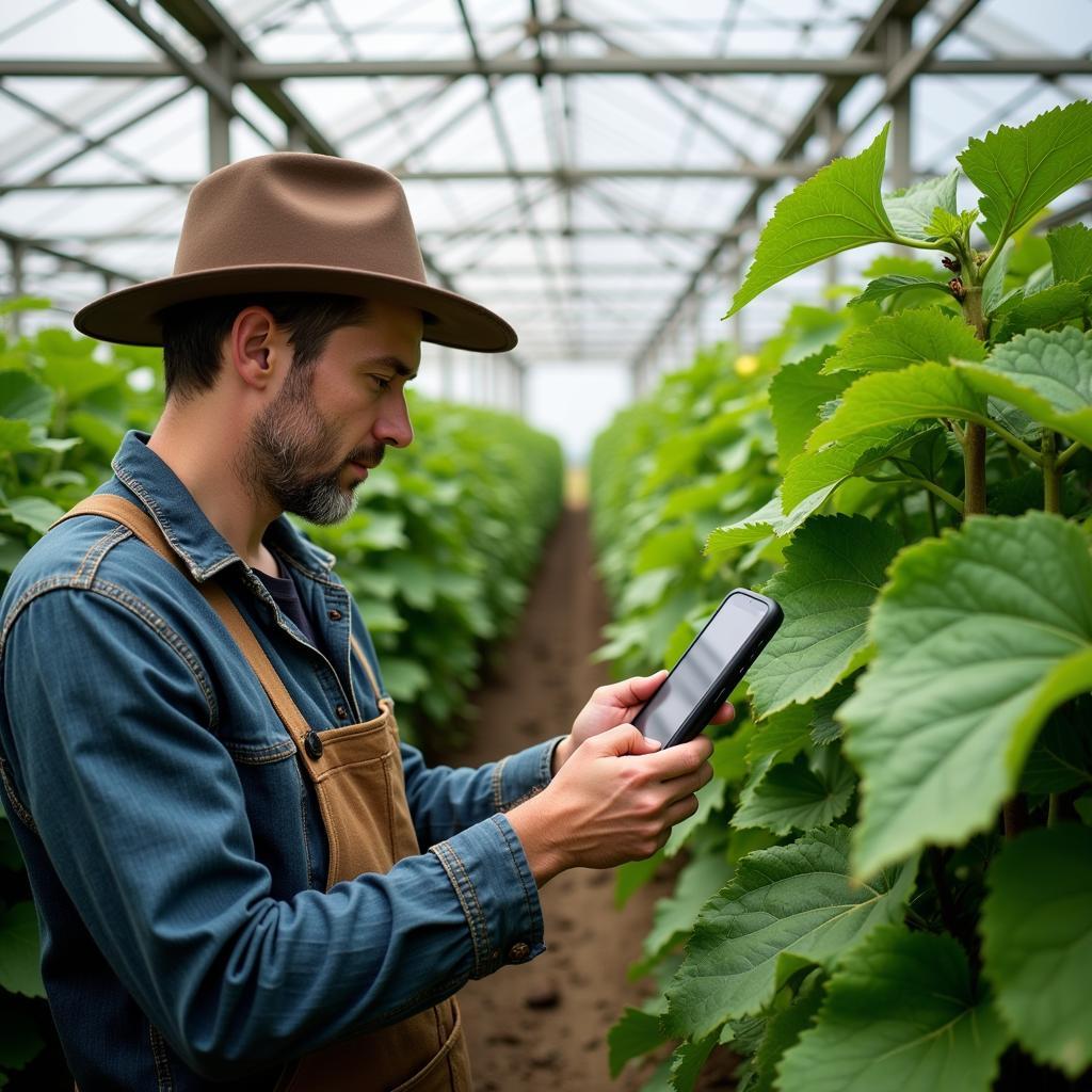 Farmer Using Digital Device for Plant Disease Diagnosis