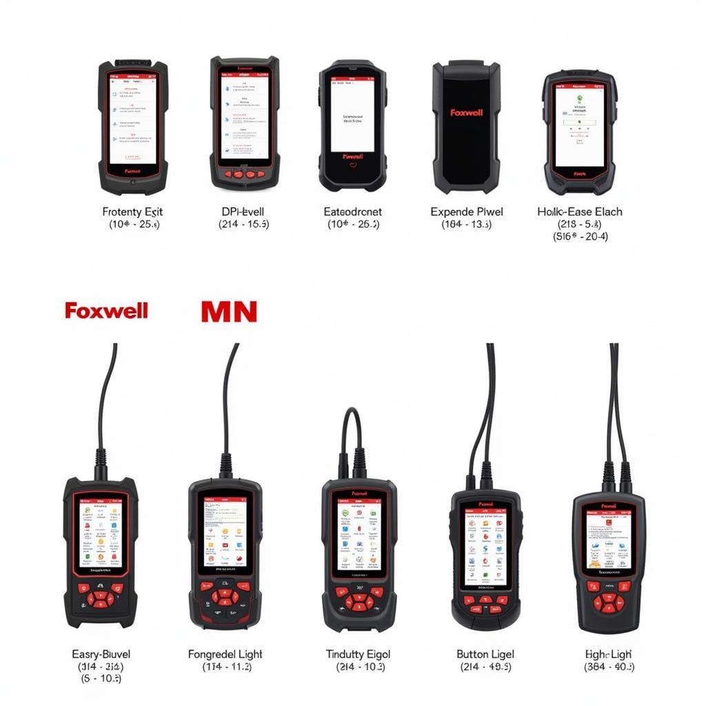 Different Foxwell MN scanner models displayed on a table