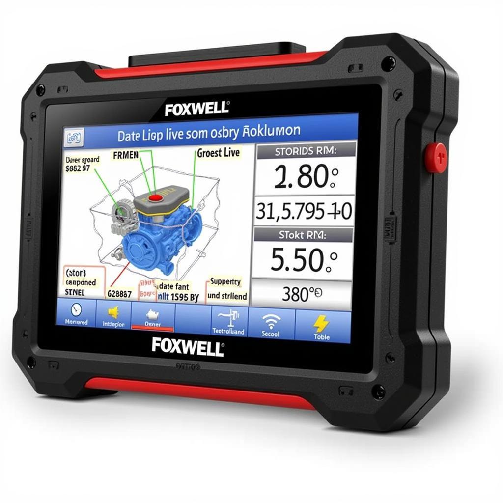 The Foxwell NT201 OBD2 scanner displaying live data graphs on its screen.