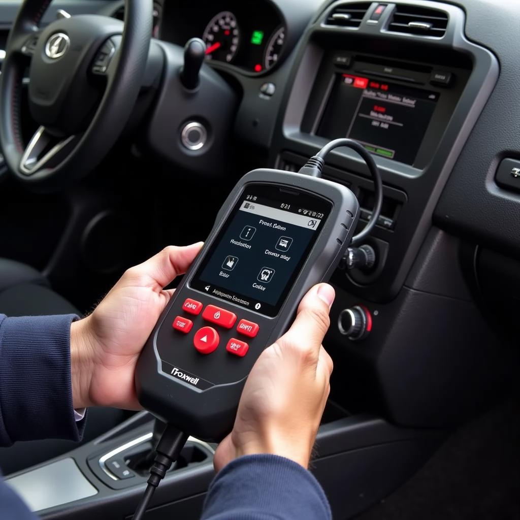 Mechanic Using the Foxwell NT201 Scanner to Diagnose a Car Problem