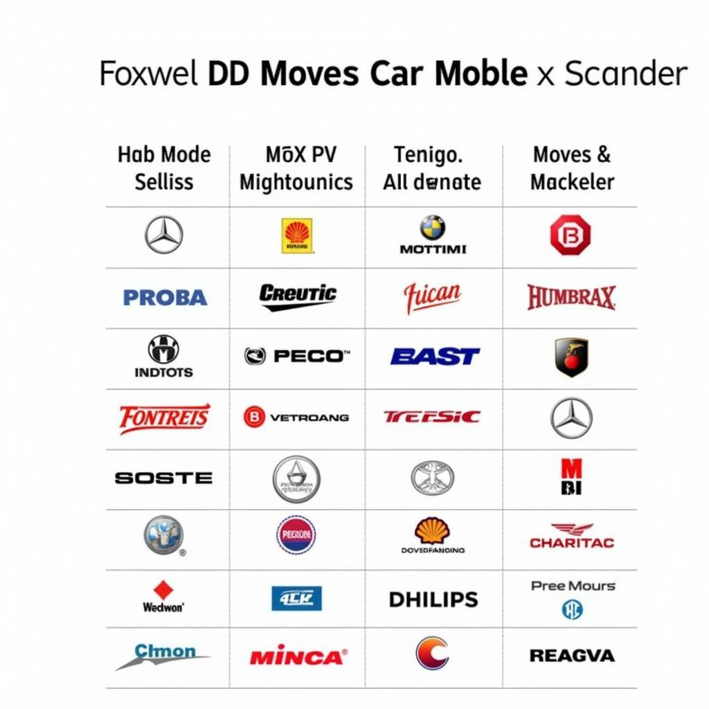 Foxwell NT301 Vehicle Compatibility Chart