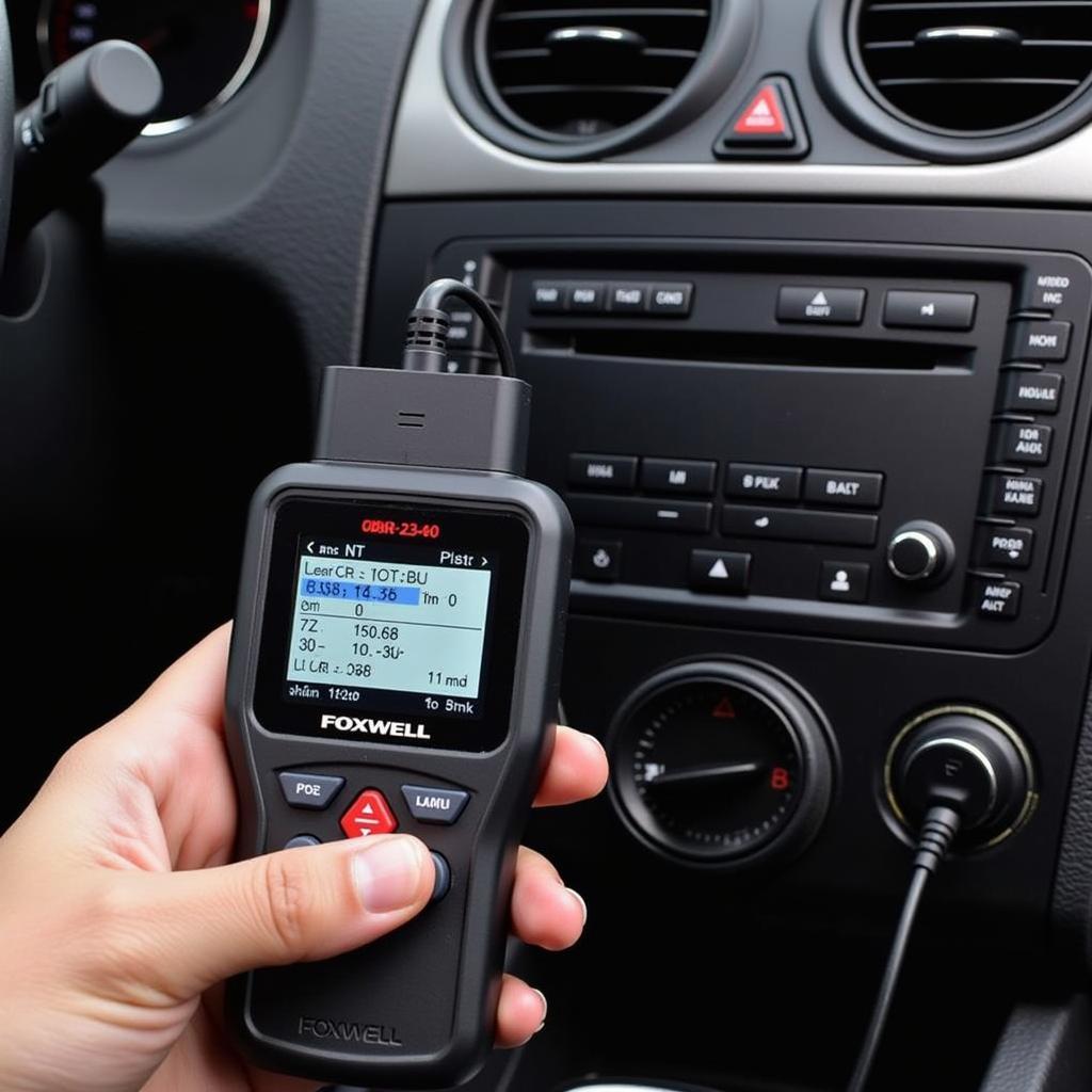 Foxwell NT414 Code Reader Connected to a European Car's OBD-II Port