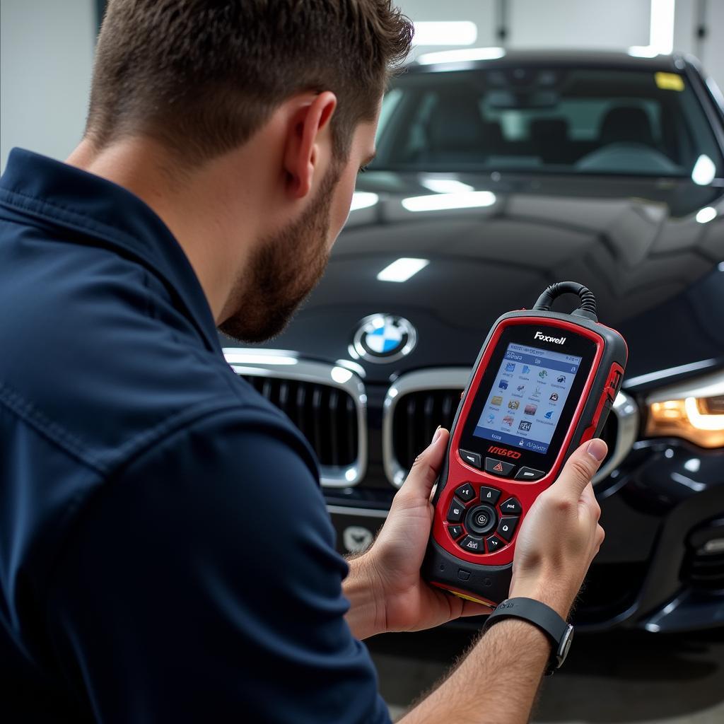 Foxwell NT520 Pro Connected to a BMW for Diagnostics