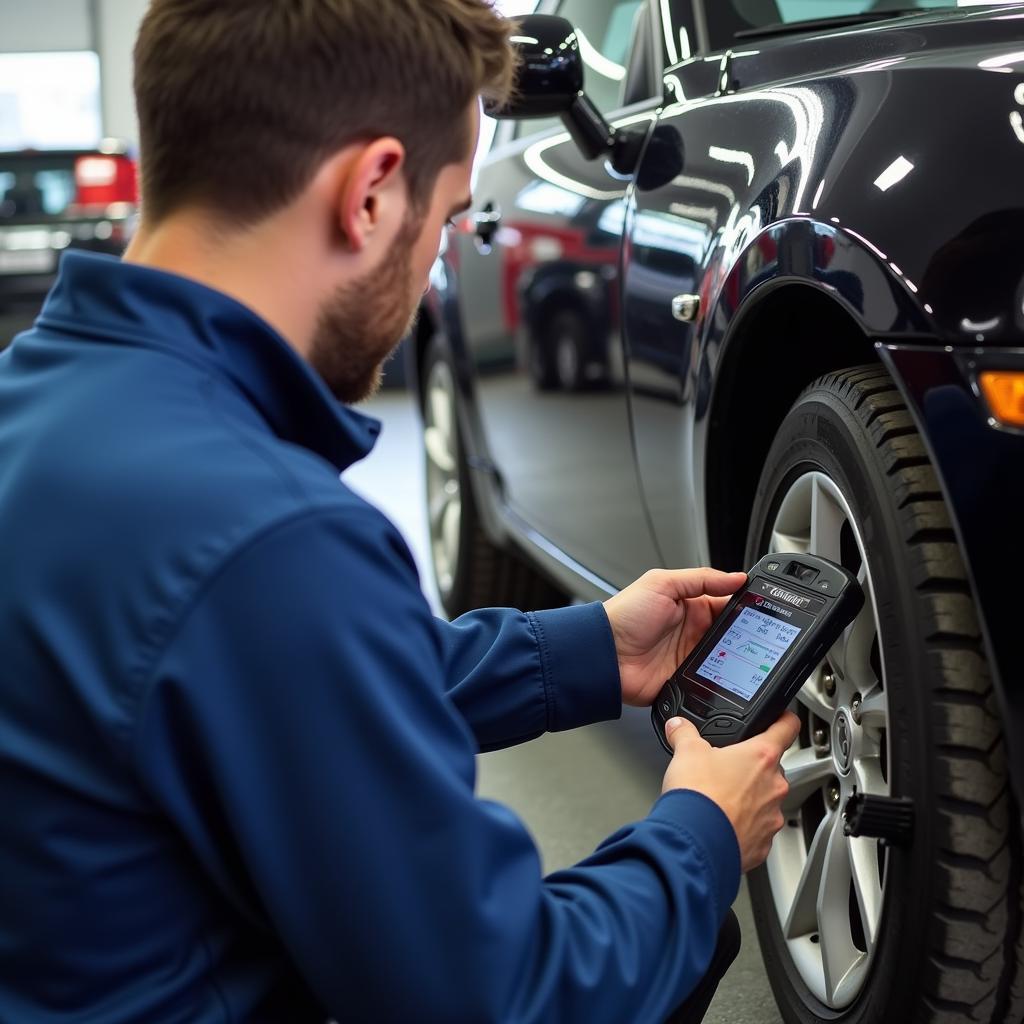 Foxwell NT624 scanner being used to diagnose a car problem