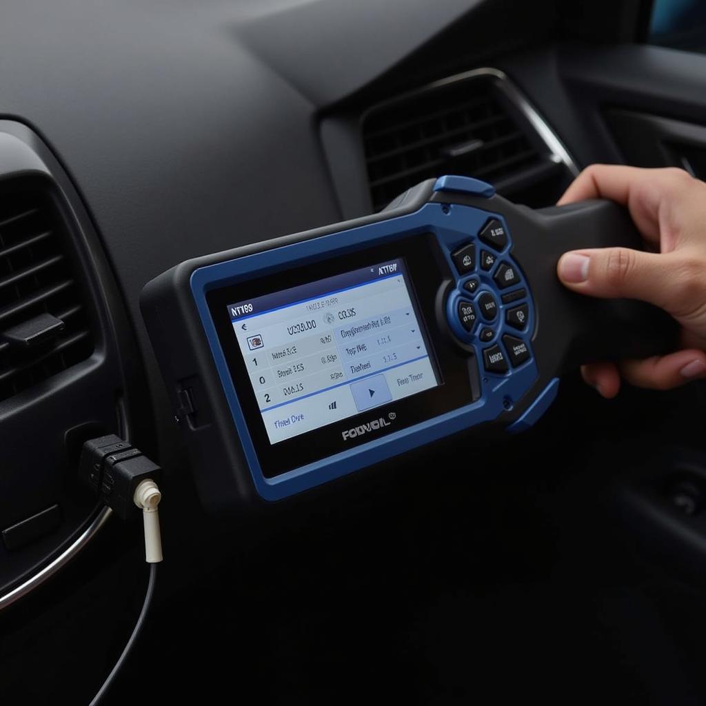 Foxwell NT809 Connected to Car's OBD-II Port