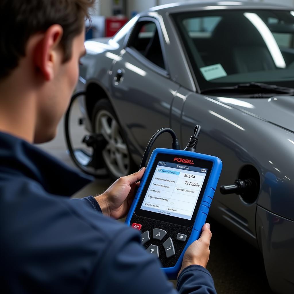 Foxwell scan tool in action diagnosing a car problem