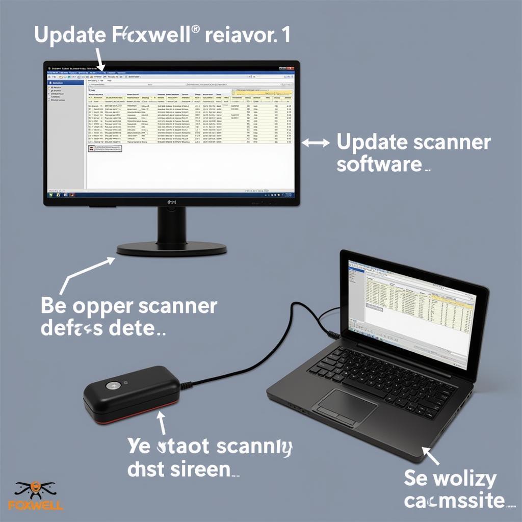 Foxwell Scanner Connected to a Laptop for Software Updates and Data Analysis