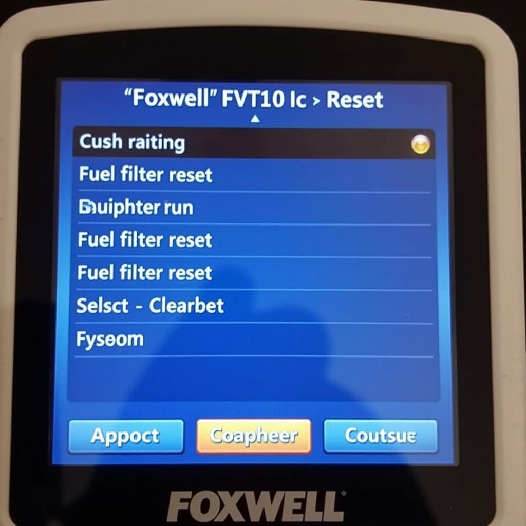 Foxwell Scanner Fuel Filter Reset Menu