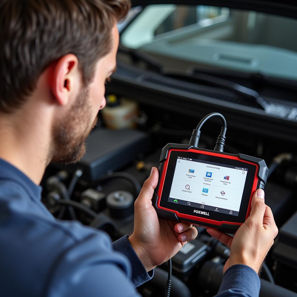 Mechanic Using Foxwell Scanner