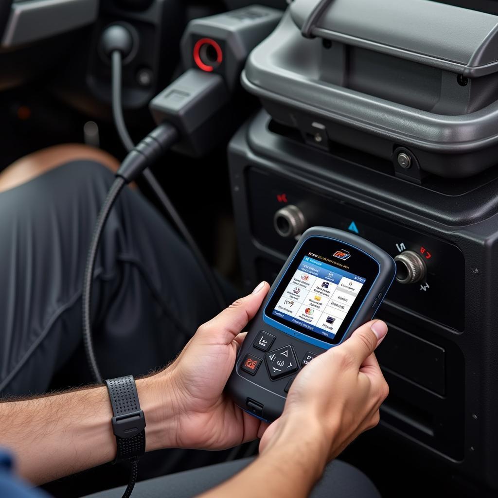 Mechanic Using a Foxwell Scanner