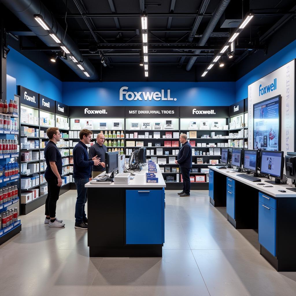 Foxwell Store Interior with Diagnostic Tools Displayed