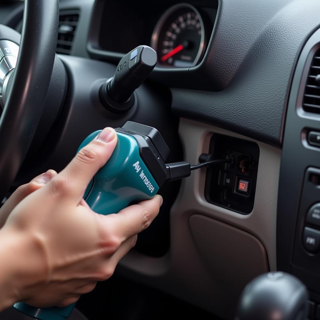 Connecting Hand Scanner to OBD-II Port in a Car