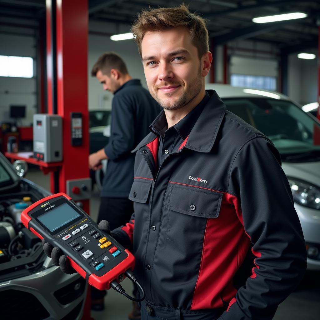 HP 3-in-1 Diagnostic Tool in a Mechanic Shop