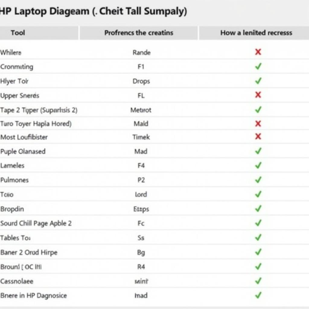 HP Laptop Diagnostic Tools Summary Table