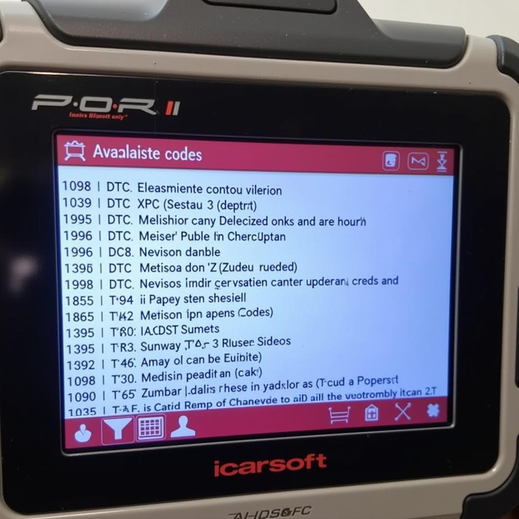 iCarsoft POR II Display Showing Diagnostic Trouble Codes