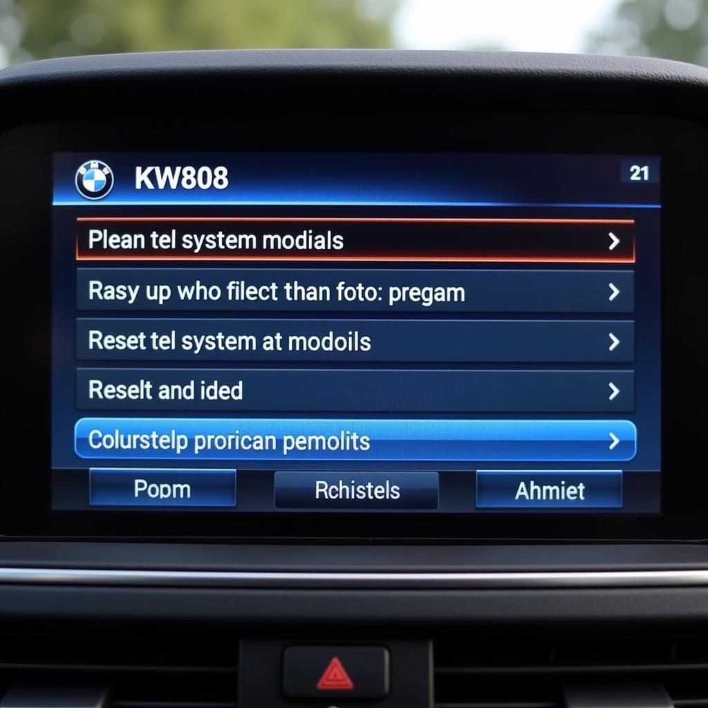 KW808 Car Scanner Display Showing BMW Reset Options