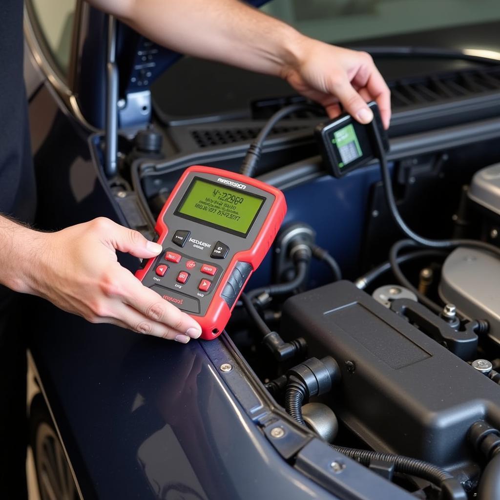 Mechanic Using the LTR 450 Diagnostic Tool