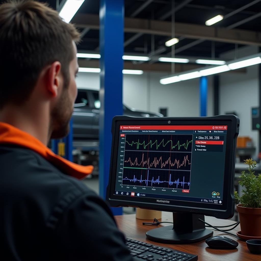 Mechanic Analyzing Live Data on the Foxwell NT201