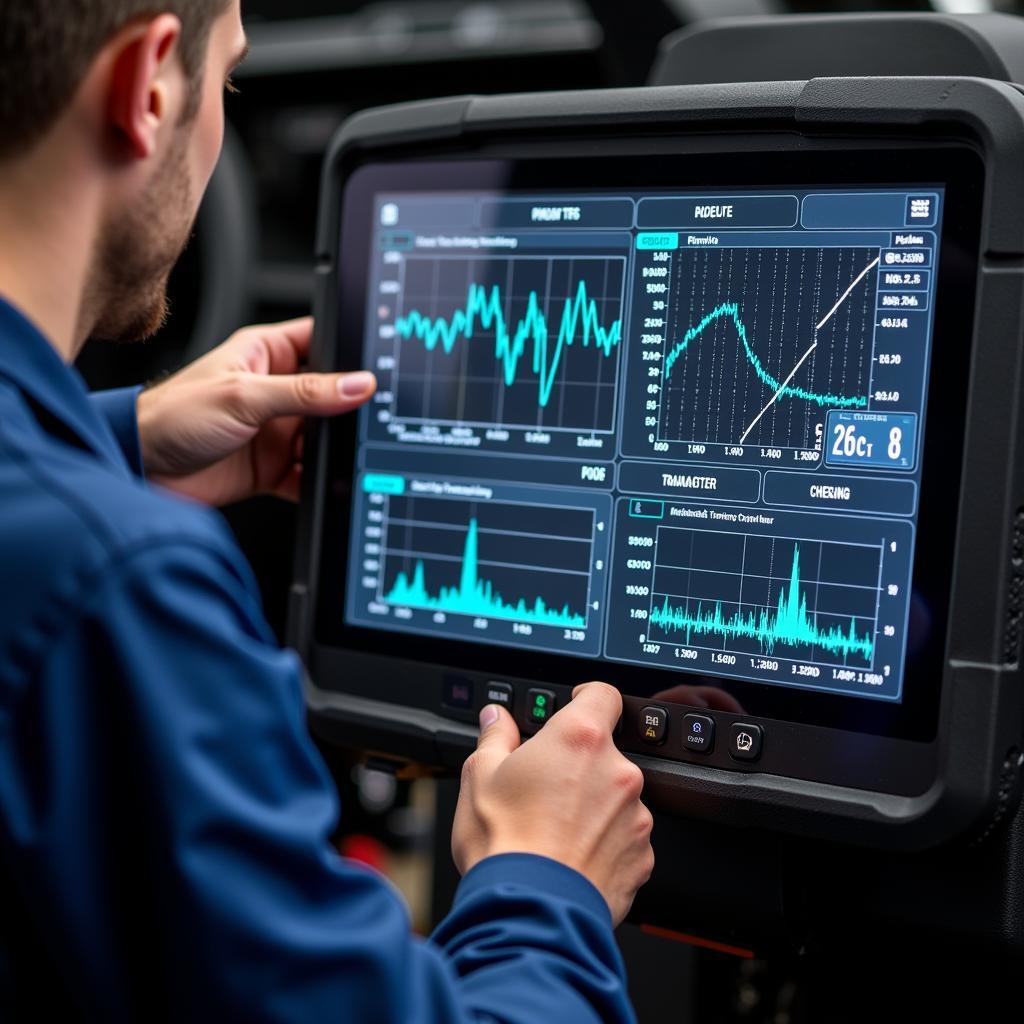 Mechanic analyzing transmission data on an ATS scanning tool