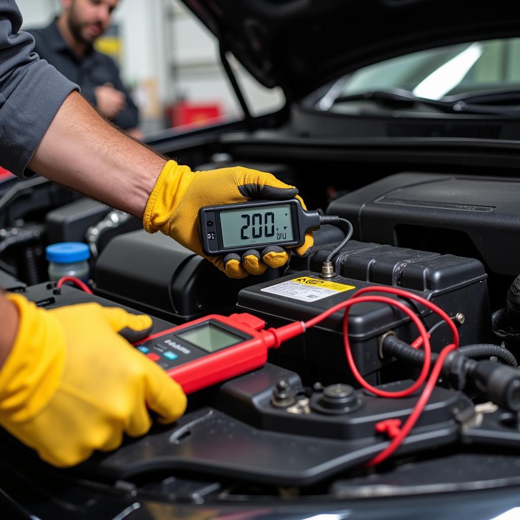 Mechanic Inspecting Car Battery