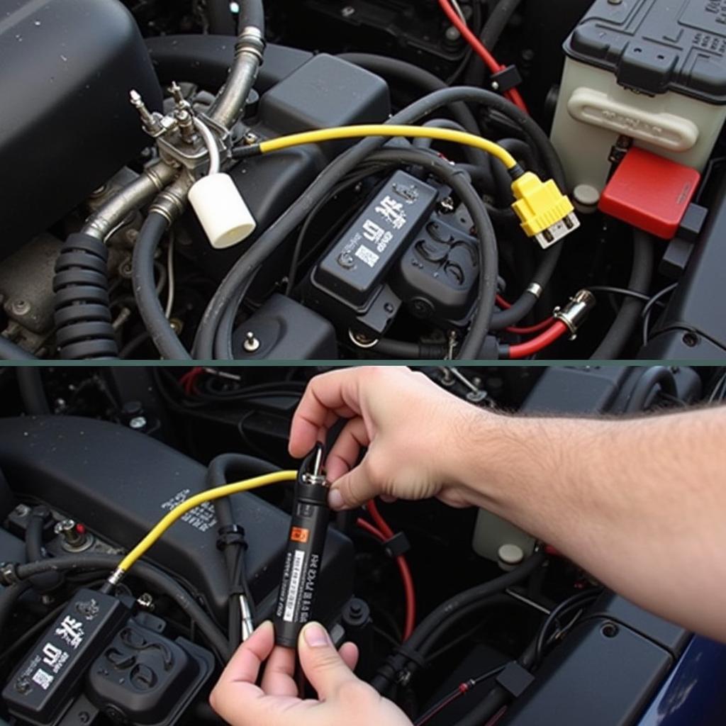 Mechanic Inspecting Car Wiring Harness