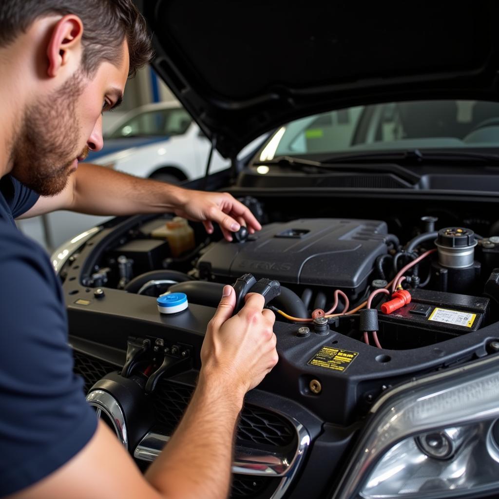 Mechanic Inspecting Car Wiring Harness