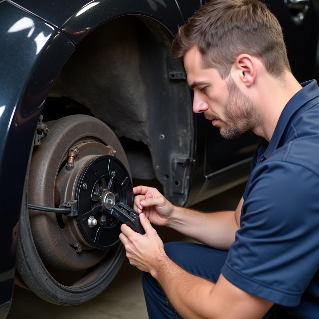 Mechanic Inspecting Kia Soul ABS Wiring