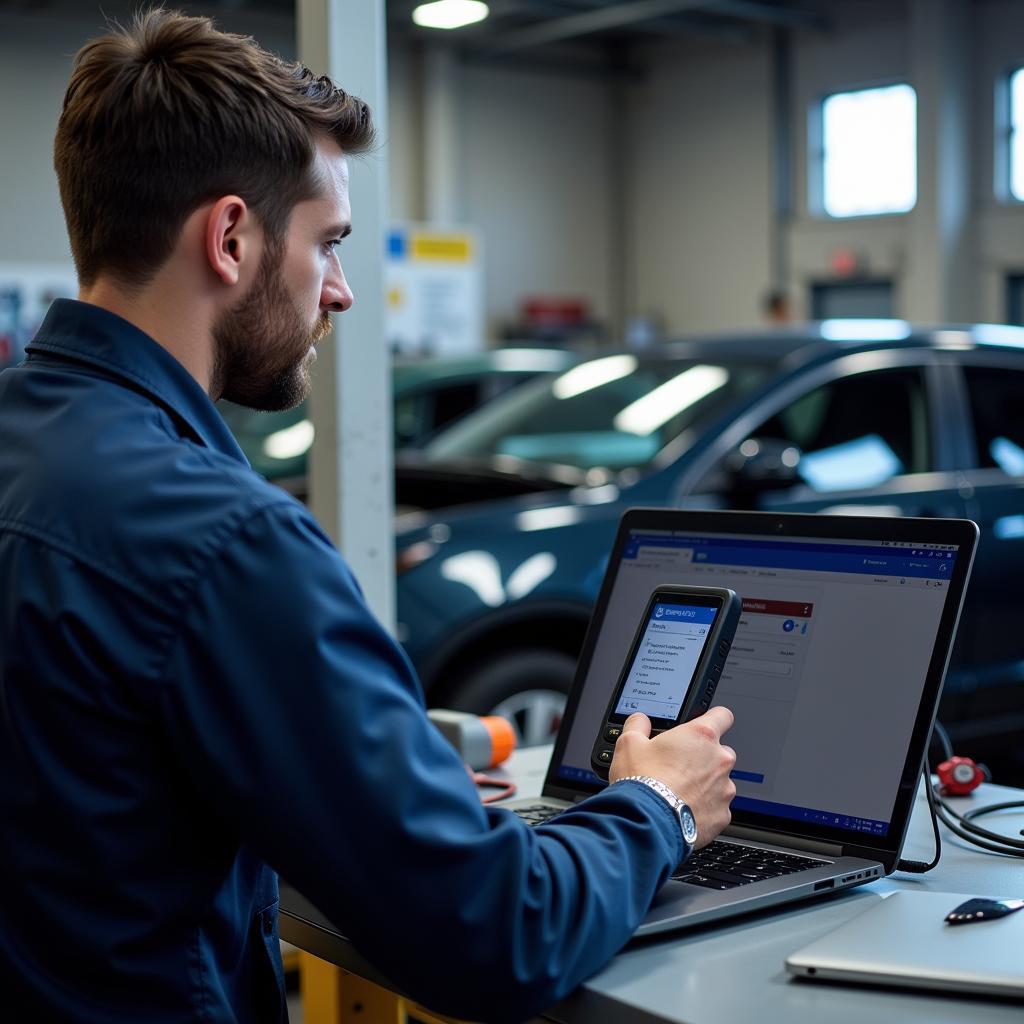 Mechanic Updating Diagnostic Tool Software