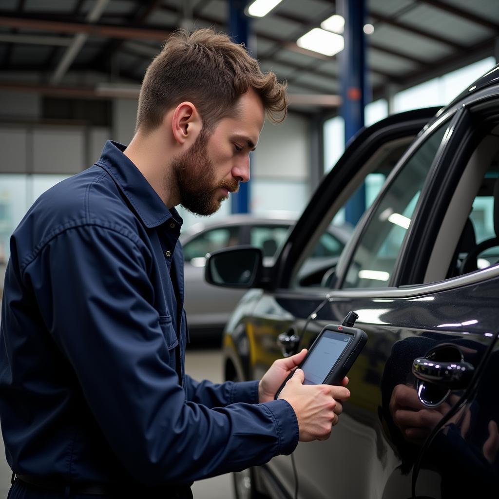 Mechanic Diagnosing Car with 5160 Scan Tool